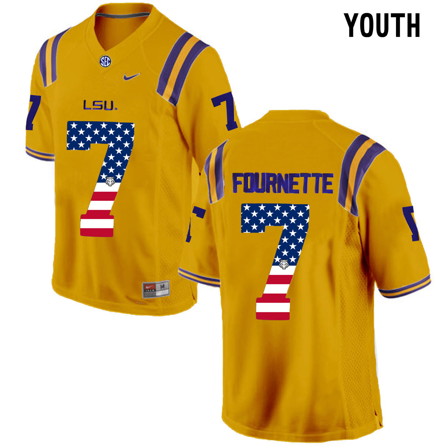 US Flag Fashion  Youth LSU Tigers Leonard Fournette #7 College Football Limited Jersey  Gold